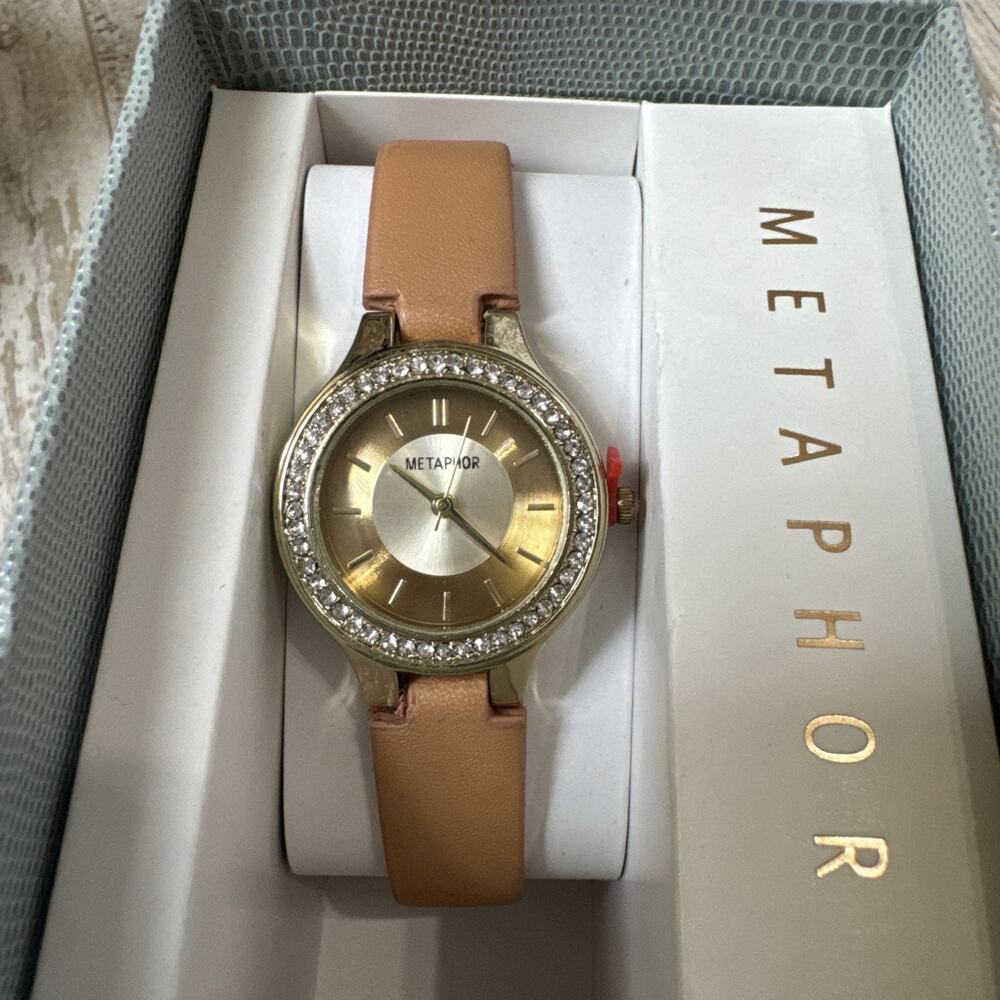 Folio Womens Watch Gold Case Crystal Accents